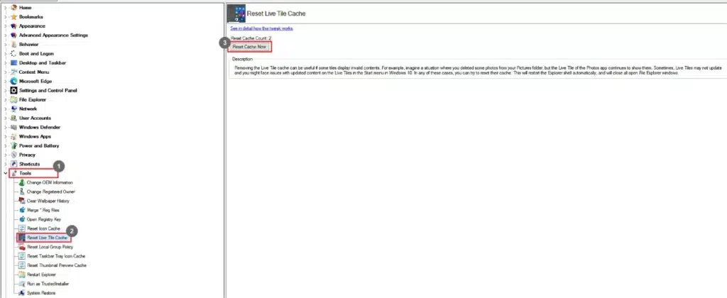 Winaero Tweaker Reset Live Tile Cache