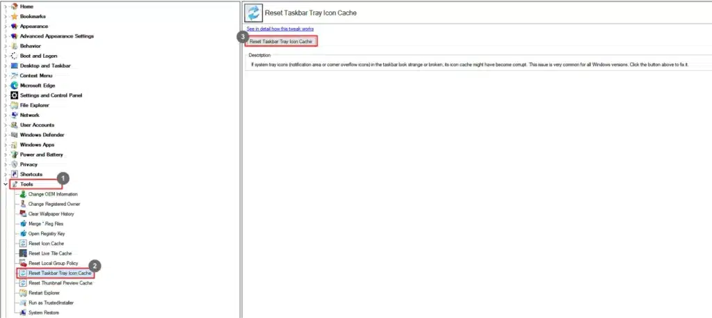 Winaero Tweaker Reset Taskbar Try Icon Cache