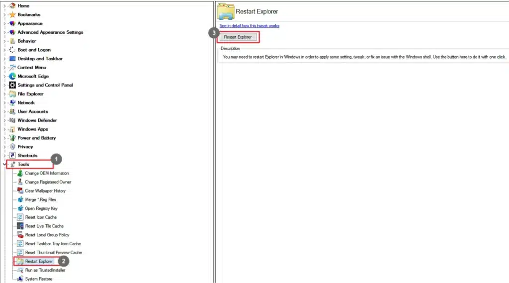 Winaero Tweaker Restart Explorer