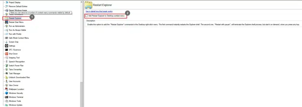 Winaero Tweaker Restart Explorer