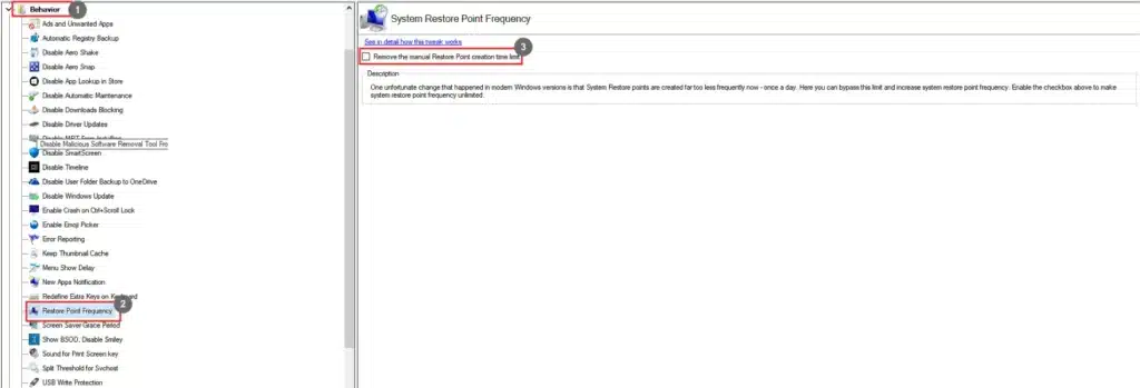 Winaero Tweaker Restore Point Frequency