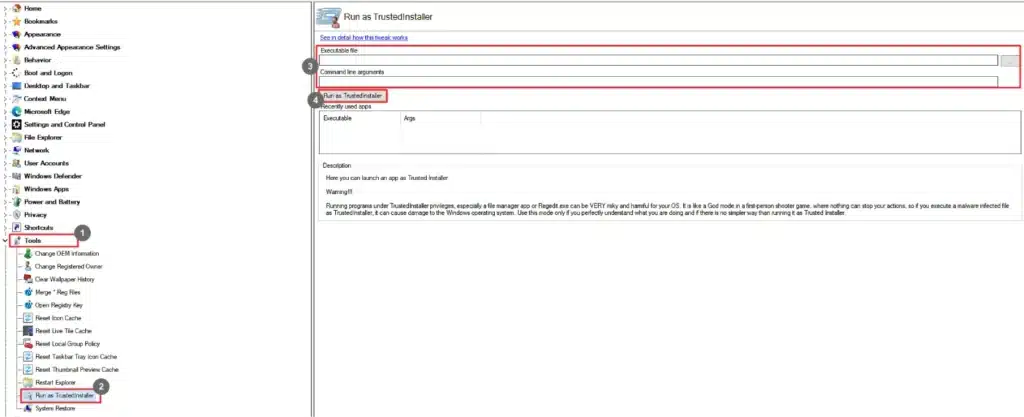 Winaero Tweaker Run as Trusted Installer