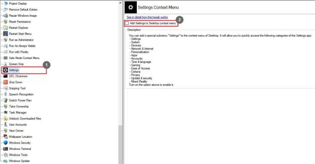 Winaero Tweaker Settings