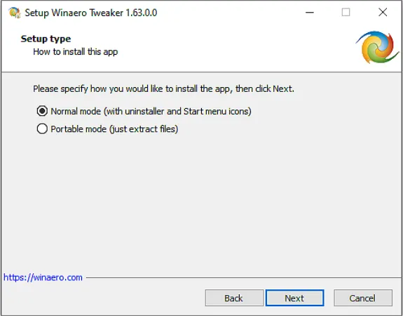 Winaero Tweaker Setup type