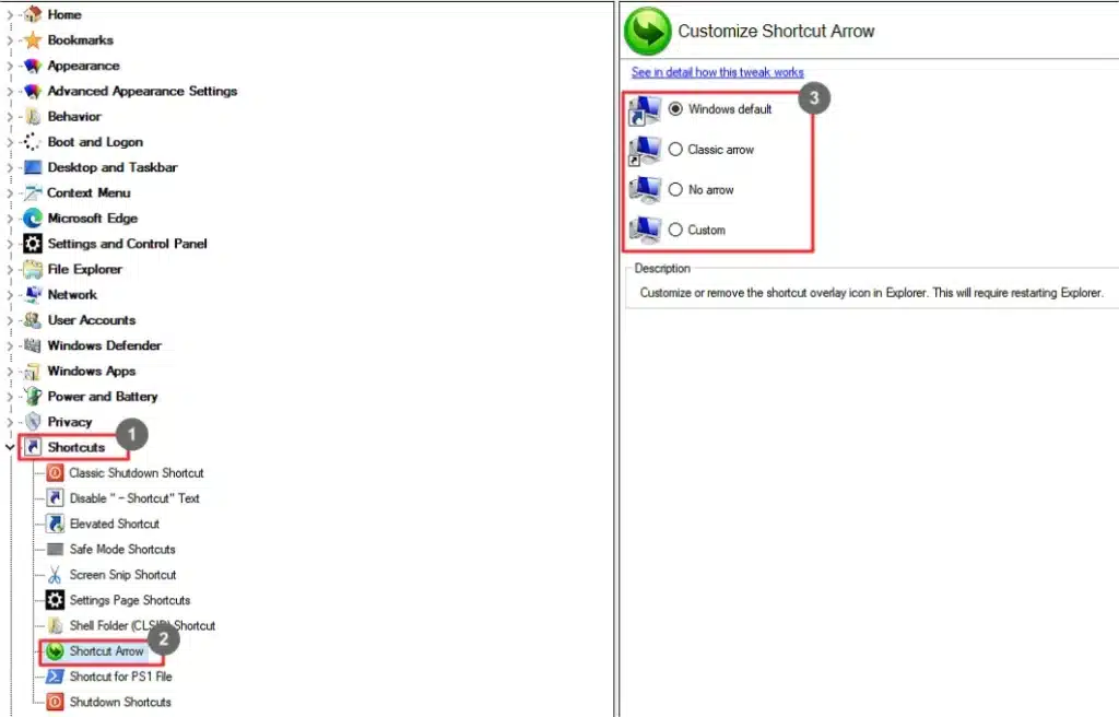 Winaero Tweaker Shortcut Arrow