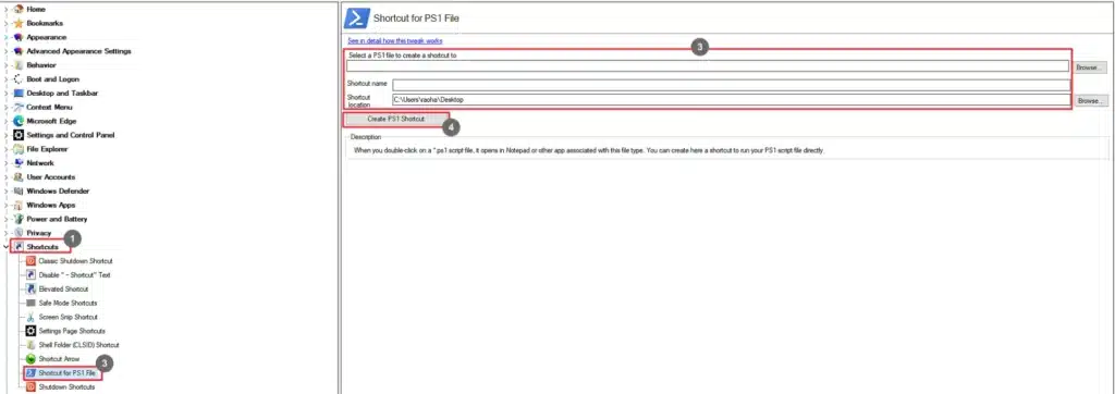 Winaero Tweaker Shortcut for PS1 File