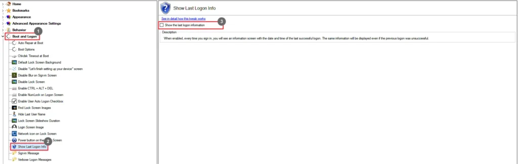 Winaero Tweaker Show Last Login Info