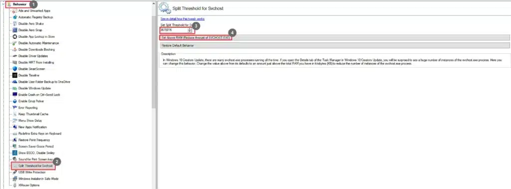 Winaero Tweaker Split Threshold for Svchost