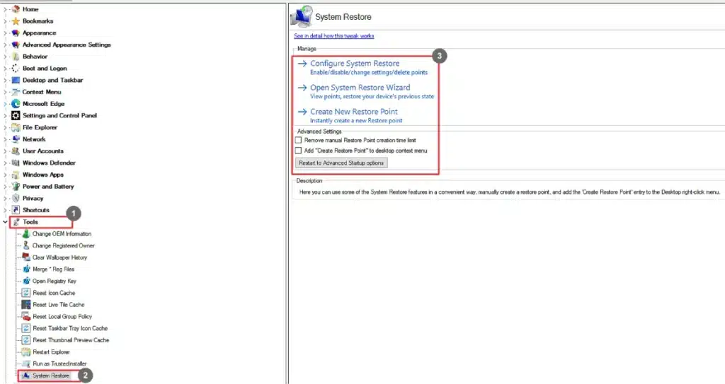 Winaero Tweaker System Restore