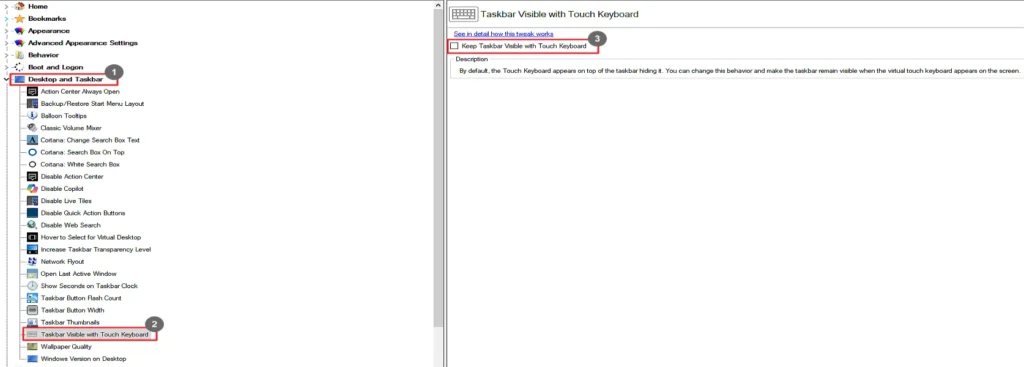 Winaero Tweaker Taskbar Visible With Touch Keyboard