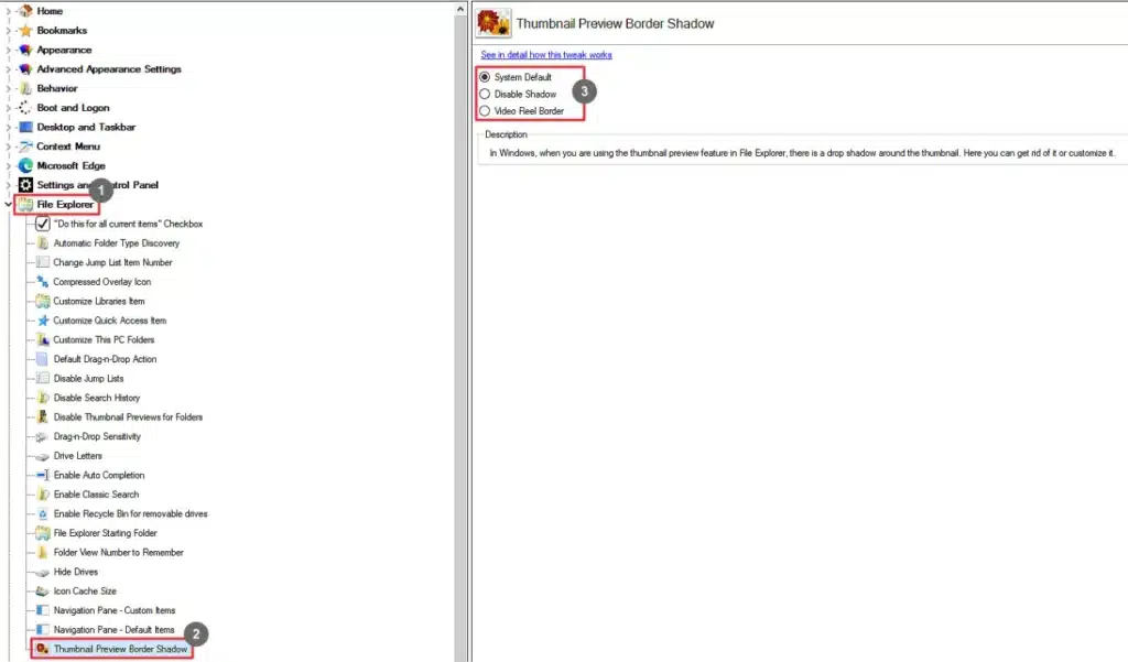 Winaero Tweaker Thumbnail Preview Border Shadow