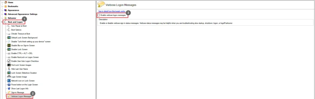 Winaero Tweaker Verbose Logon Messages