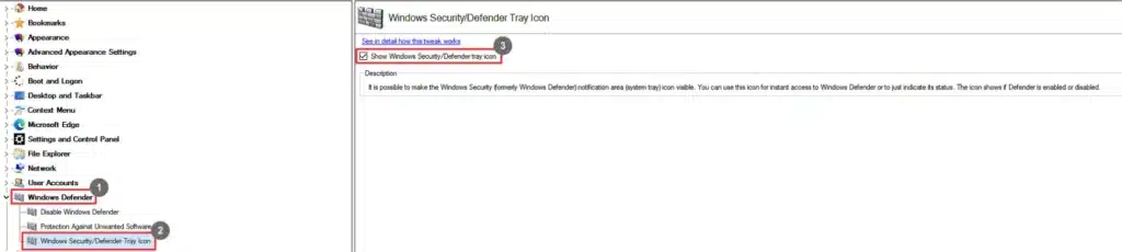 Winaero Tweaker Windows Security Defender Tray Icon