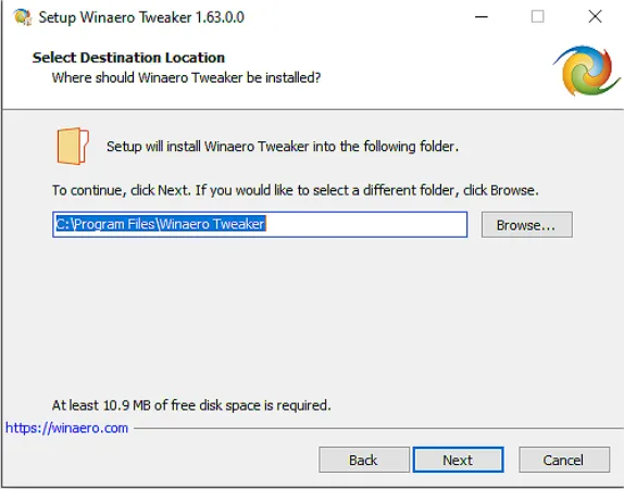 Winaero Tweaker installation location